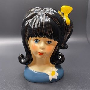 Vintage painted porcelain teen Lady Head Vase